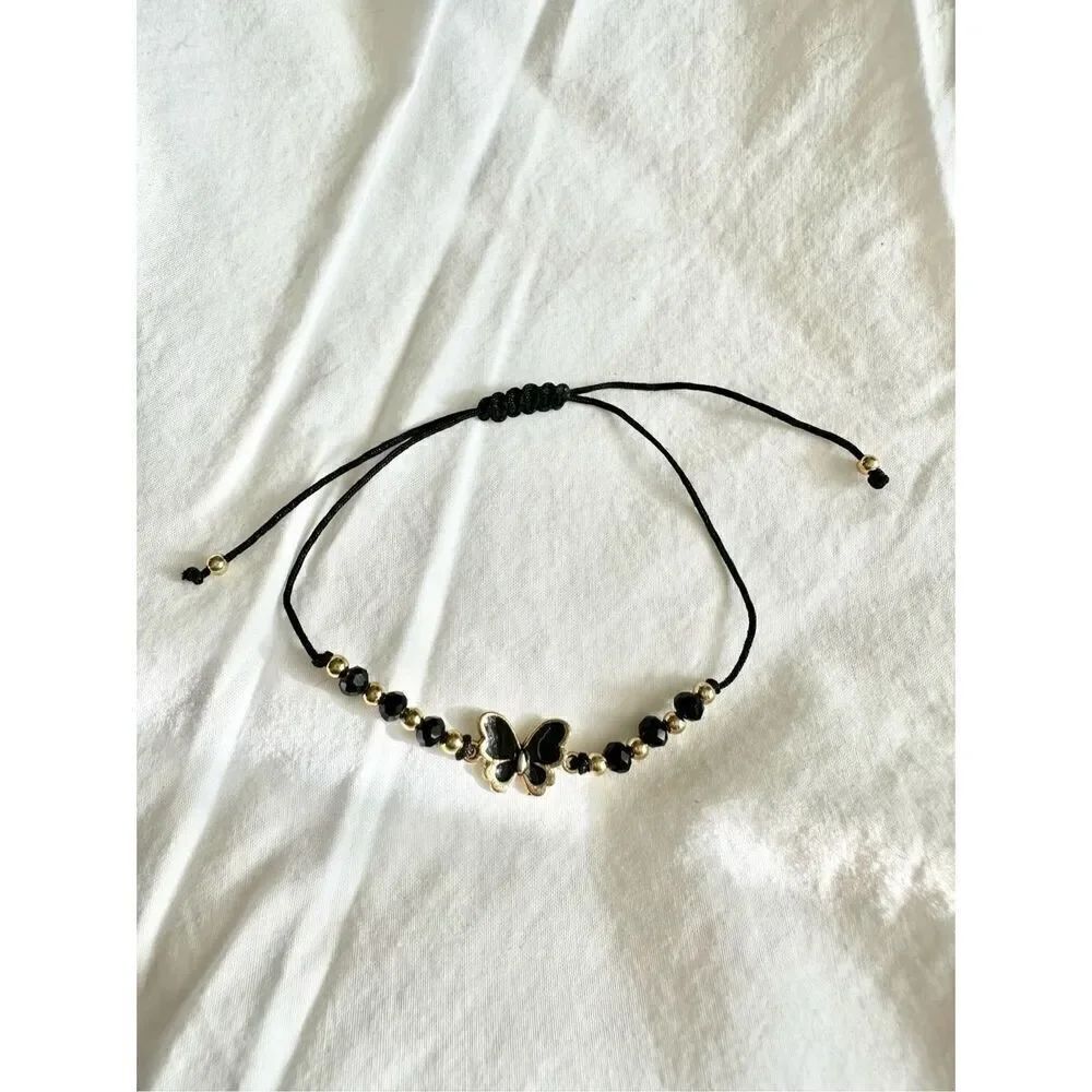 Black butterfly beaded friendship bracelet